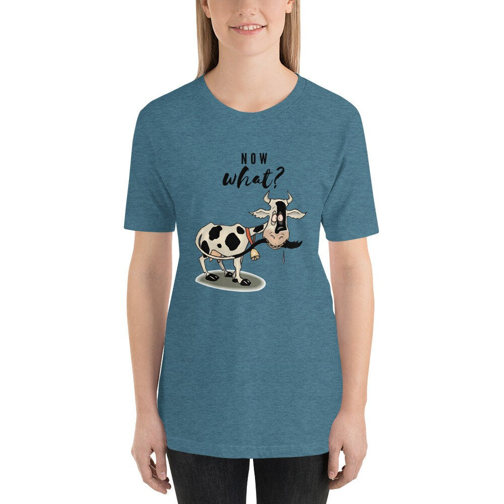 Now What T-Shirt Funny Sarcastic Cow Shirt Chasing Its Tail Sassy Cow Shirt Farm Animal Adult Unisex Shirt Heifer Tee Cow Lover Shirt