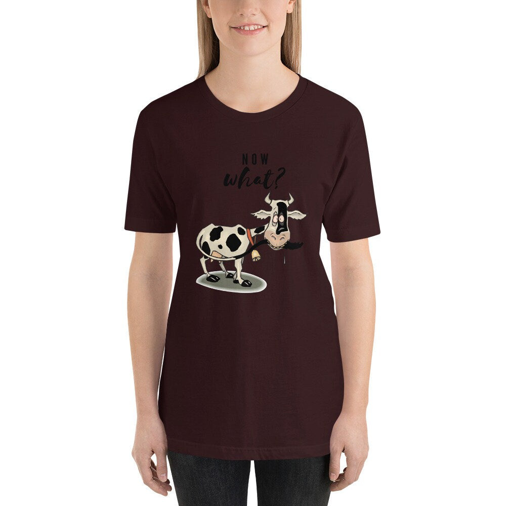 Now What T-Shirt Funny Sarcastic Cow Shirt Chasing Its Tail Sassy Cow Shirt Farm Animal Adult Unisex Shirt Heifer Tee Cow Lover Shirt