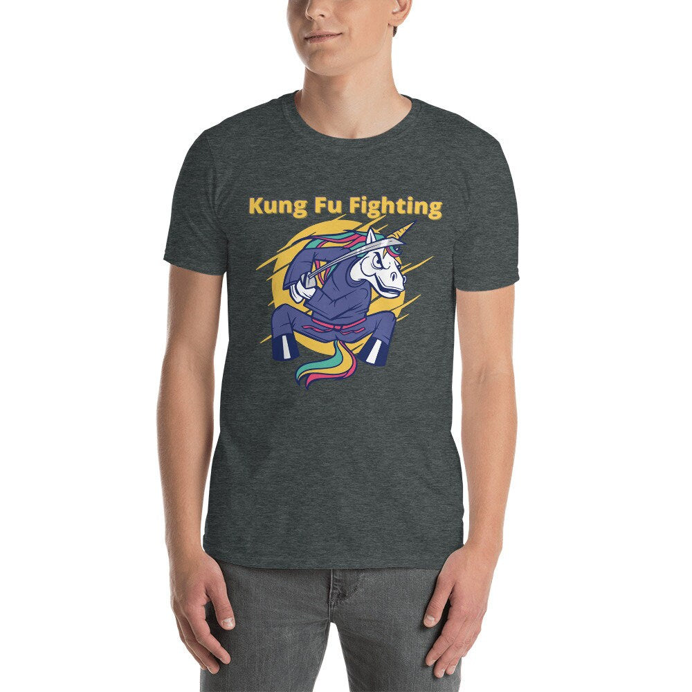 Kung Fu Fighting Unicorn Funny Sarcastic Shirt Soft Short Sleeved Unisex Adult TShirt Great Gift Idea for Men Women Friends Karate Tee Shirt