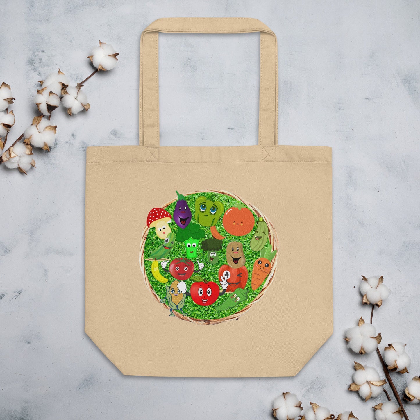 Happy Vegetables Grocery Eco Tote Bag Great Gift Idea for Anyone No More Plastic or Paper Bags Heavy Duty Reusable Shopping Bag Canvas Bag