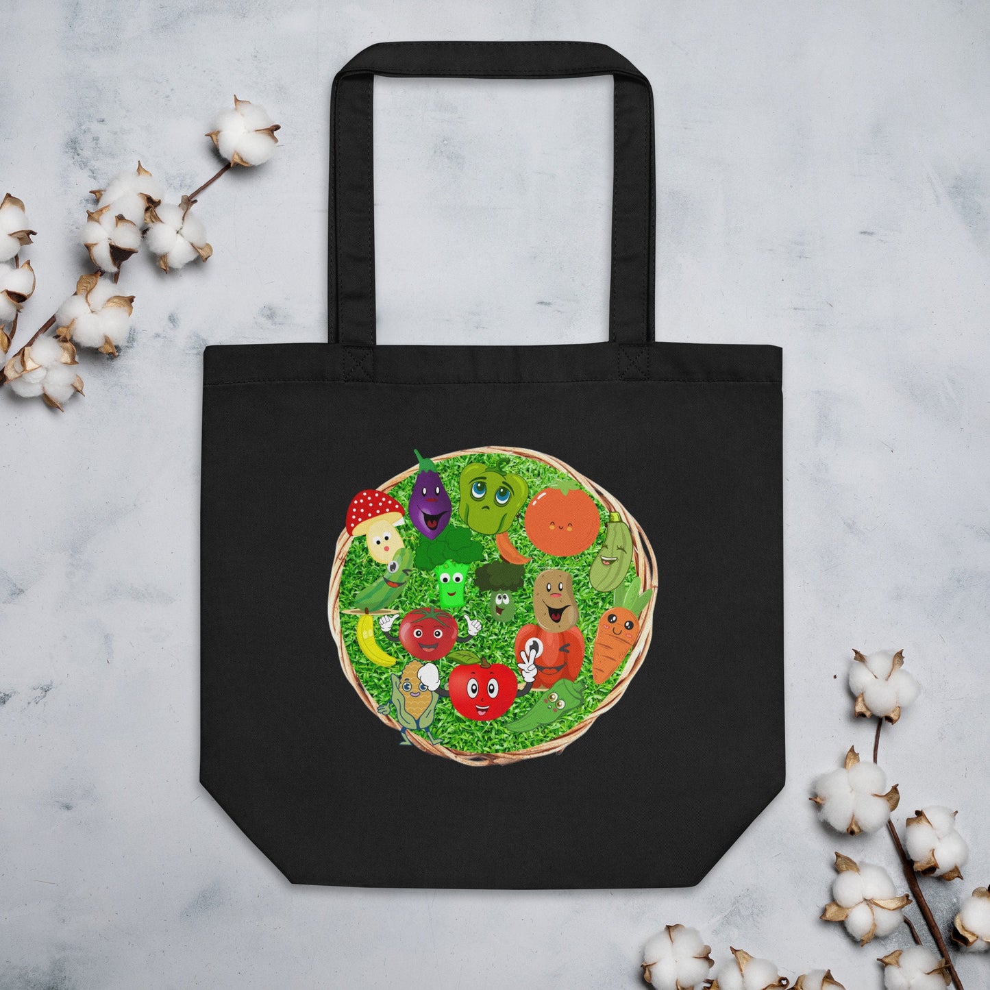 Happy Vegetables Grocery Eco Tote Bag Great Gift Idea for Anyone No More Plastic or Paper Bags Heavy Duty Reusable Shopping Bag Canvas Bag