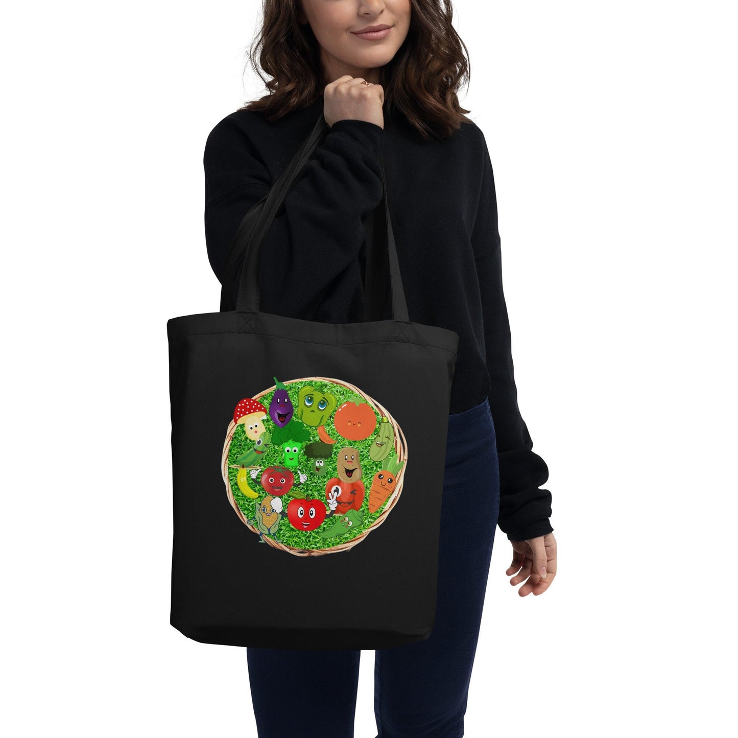 Happy Vegetables Grocery Eco Tote Bag Great Gift Idea for Anyone No More Plastic or Paper Bags Heavy Duty Reusable Shopping Bag Canvas Bag