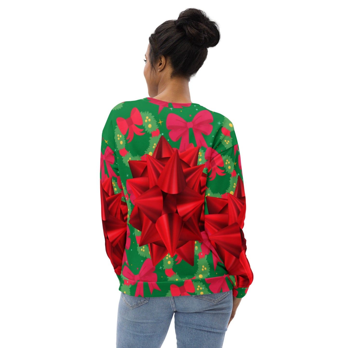 Big Red Ugly Christmas Holiday Package Bow Funny Silly Unisex Sweatshirt Stand Out at Friends Family Holiday Company Parties One of a Kind