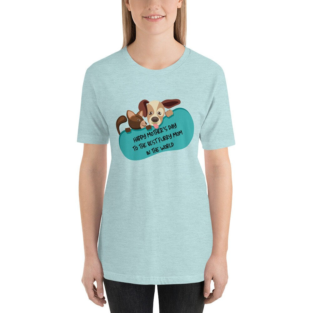 Happy Mother's Day To The Best Furry Mom In The World Dog Cat Tee Shirt Mom Grandmother Pets TShirt Gift Cute Momo Cat Dog Tee Shirt for Mum