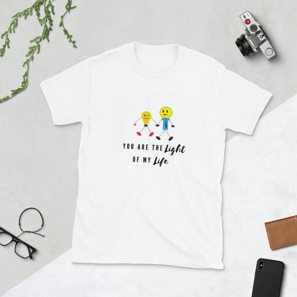 You Are The Light Of My Life T-Shirt True Love Motivational Self Love TShirt Love Unisex Adult Tee Shirt Cute Lightbulbs Holding Hands Shirt