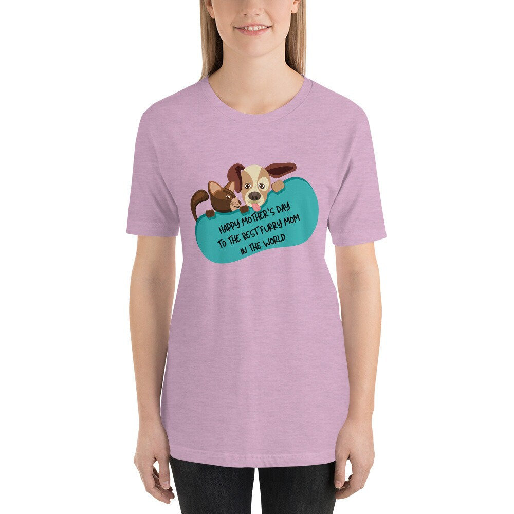 Happy Mother's Day To The Best Furry Mom In The World Dog Cat Tee Shirt Mom Grandmother Pets TShirt Gift Cute Momo Cat Dog Tee Shirt for Mum