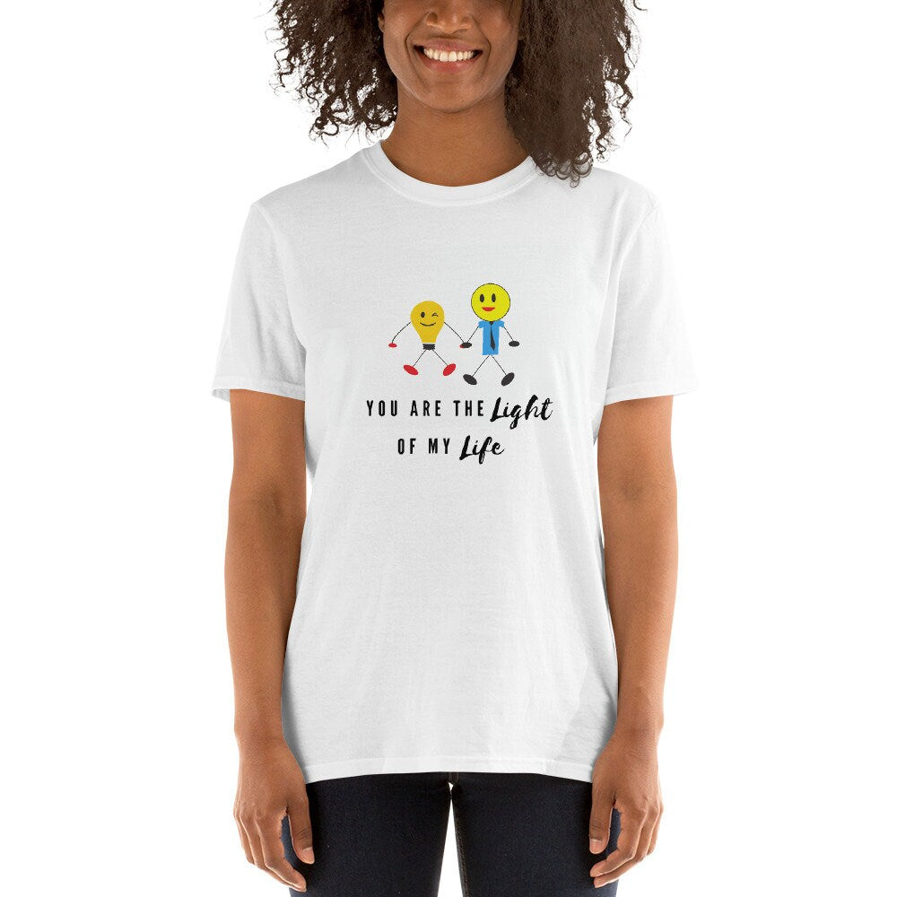 You Are The Light Of My Life T-Shirt True Love Motivational Self Love TShirt Love Unisex Adult Tee Shirt Cute Lightbulbs Holding Hands Shirt