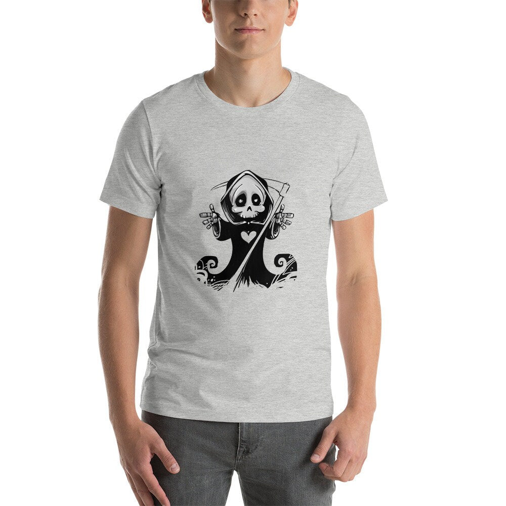 Hug Me Cute Little Guy Adult Unisex Short Sleeved T-Shirt Great Gift Idea for Anyone that Loves Skeletons or Spooky Things