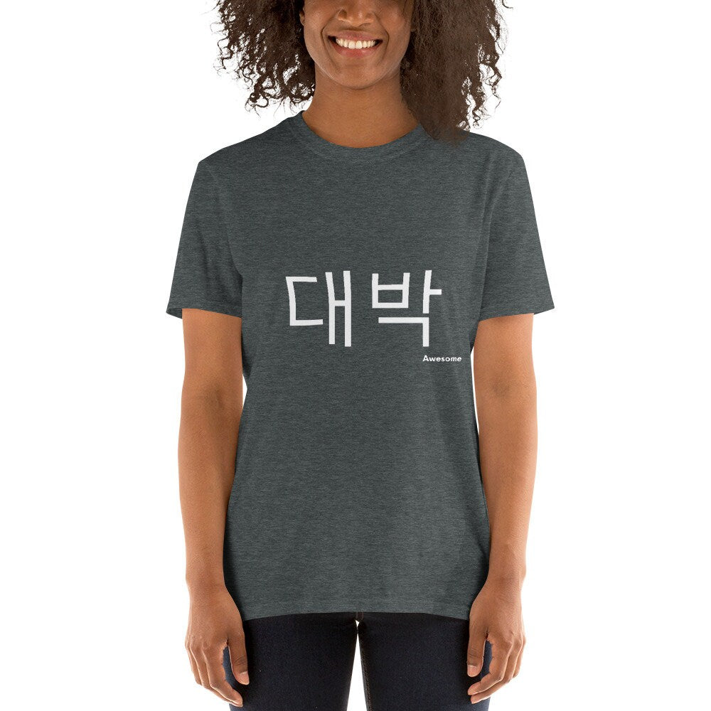 Word Awesome in South Korean Soft Short Sleeved TShirt Great Gift Idea for Anyone that is Learning the South Korean Language or is Traveling