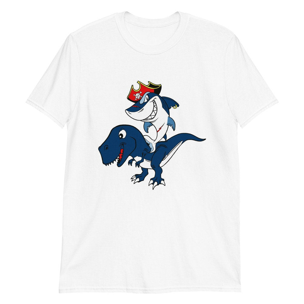 Shark Dinosaur TRex Pirate Funny Silly T-Shirt Dino Prehistoric Pirate Day Sea Shark Week Great Gift Idea for Shark Pirate Dinosaur Fans Tee