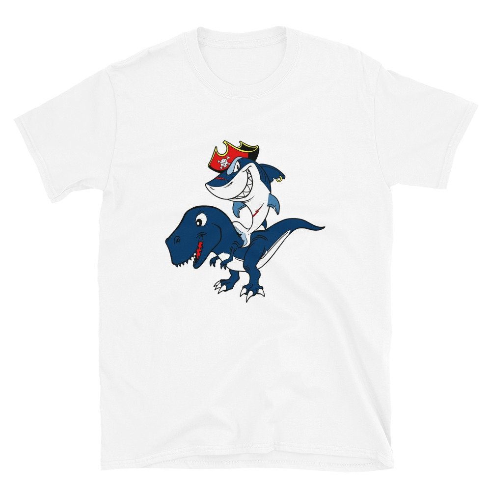 Shark Dinosaur TRex Pirate Funny Silly T-Shirt Dino Prehistoric Pirate Day Sea Shark Week Great Gift Idea for Shark Pirate Dinosaur Fans Tee