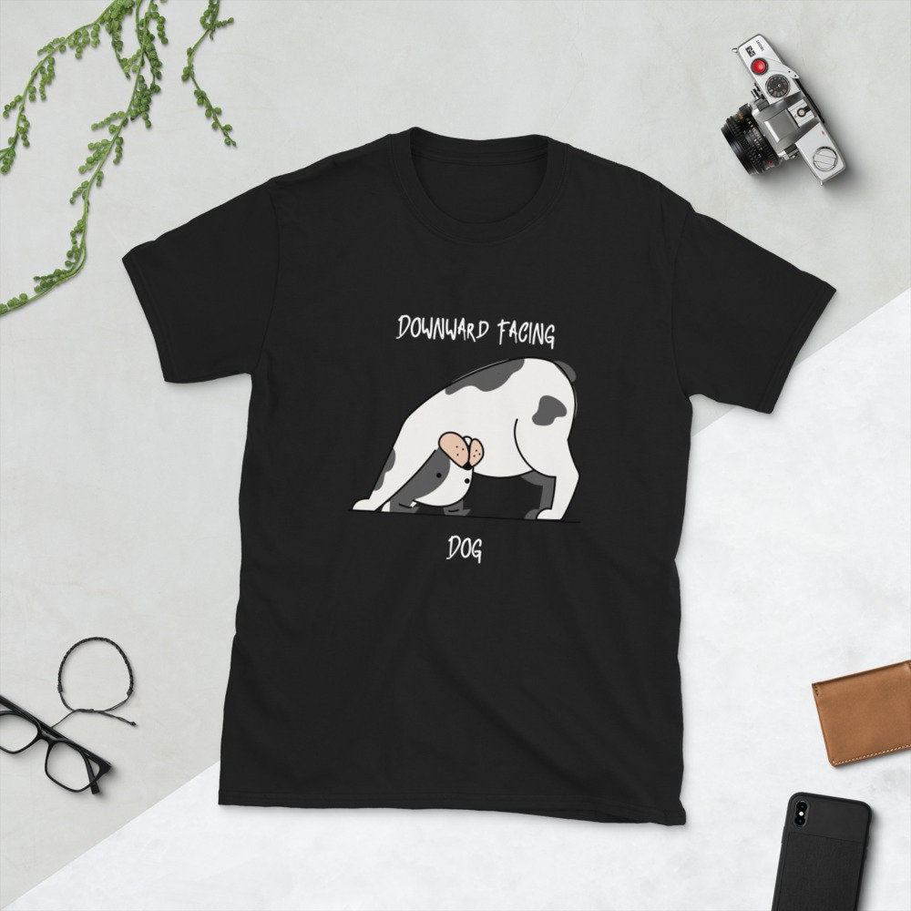 Downward Facing Dog Cute Yoga T-Shirt Great Gift Idea for Anyone That Loves Yoga and Dogs Birthday and Anniversary Gifts for Yoga Lovers Tee