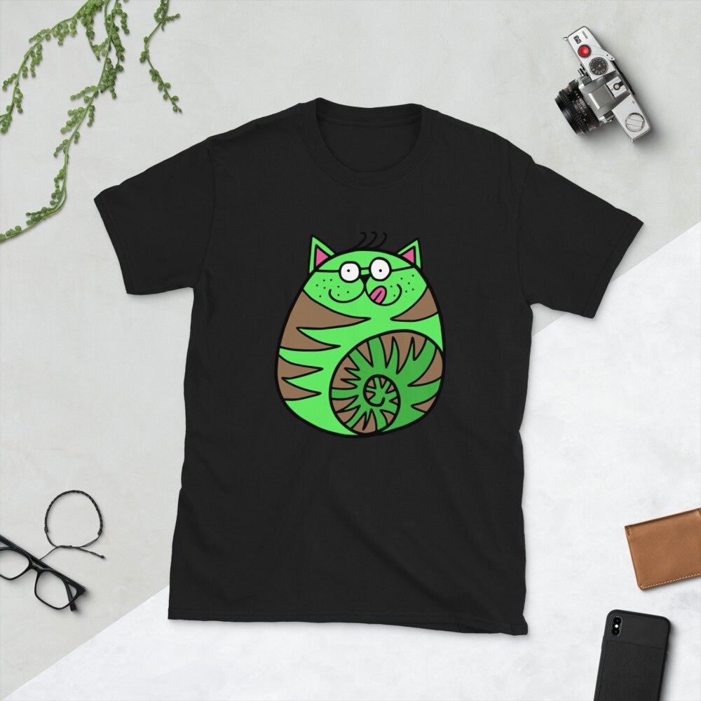 Green Cat Licking His Lips Cute Cat T-Shirt for Any Occasion for Anyone that Loves Cats Great Gift Ideas For Cat Lovers Pet Lovers T-Shirt