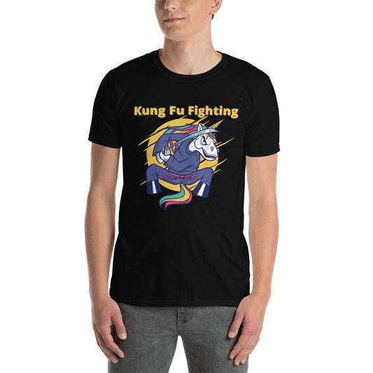 Kung Fu Fighting Unicorn Funny Sarcastic Shirt Soft Short Sleeved Unisex Adult TShirt Great Gift Idea for Men Women Friends Karate Tee Shirt