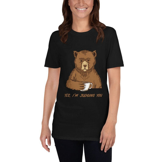 Yes, I'm Judging You Bear Drinking Coffee Silly Cute Funny Sarcastic T-Shirt. Great Gift Idea for Anyone That Loves Bears and Coffee TShirt