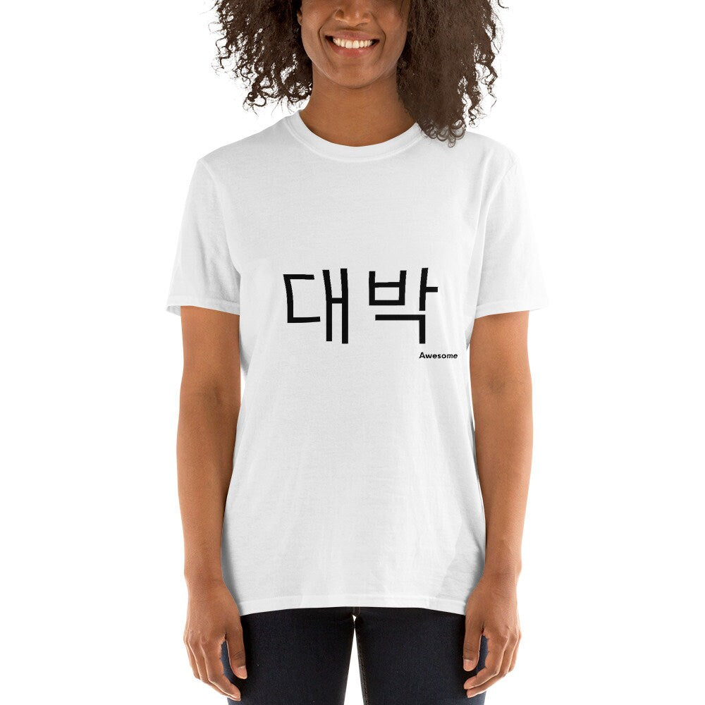 Word Awesome in South Korean Soft Short Sleeved TShirt Great Gift Idea for Anyone that is Learning the South Korean Language or is Traveling