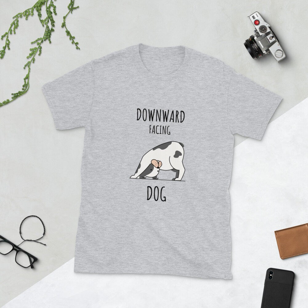 Downward Facing Dog Cute Yoga T-Shirt Great Gift Idea for Anyone That Loves Yoga and Dogs Birthday and Anniversary Gifts for Yoga Lovers Tee