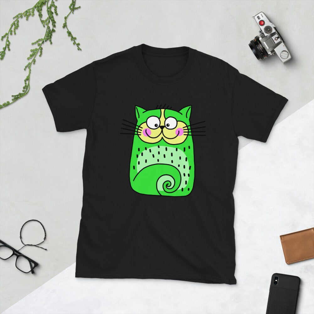 Green Cat Smiling Cute Silly Cat T-Shirt for Any Occasion for Anyone that Loves Cats Great Gift Ideas For Cat Lovers Pet Lovers Tee Shirt