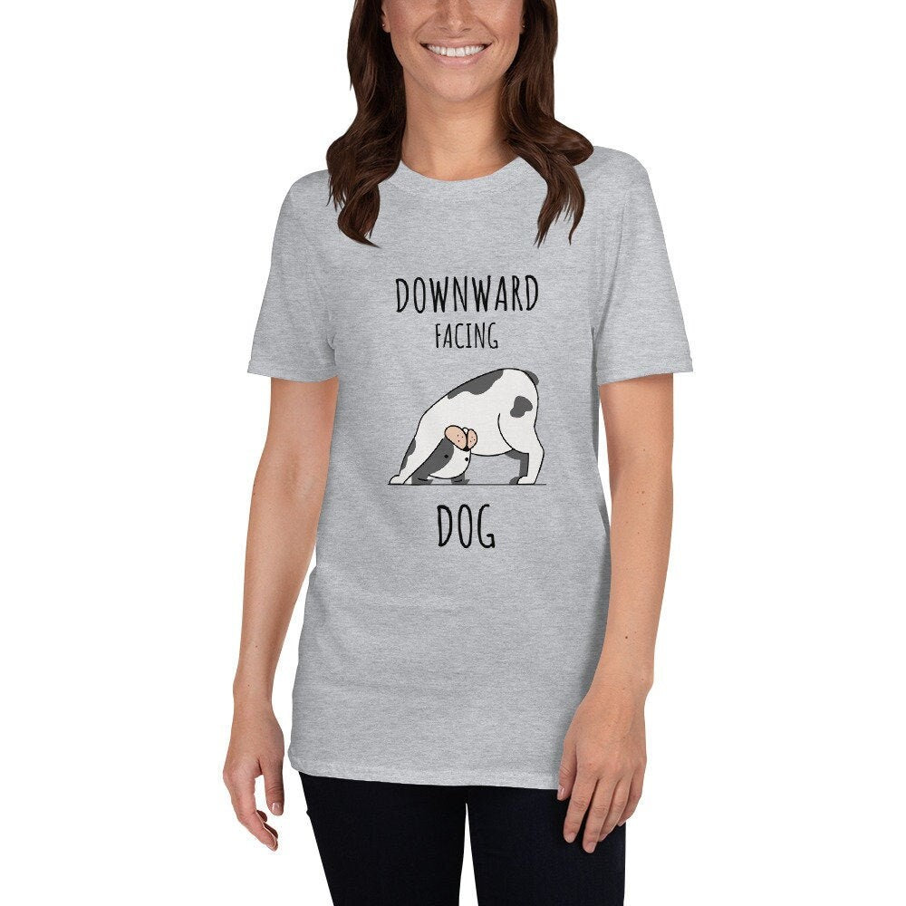 Downward Facing Dog Cute Yoga T-Shirt Great Gift Idea for Anyone That Loves Yoga and Dogs Birthday and Anniversary Gifts for Yoga Lovers Tee