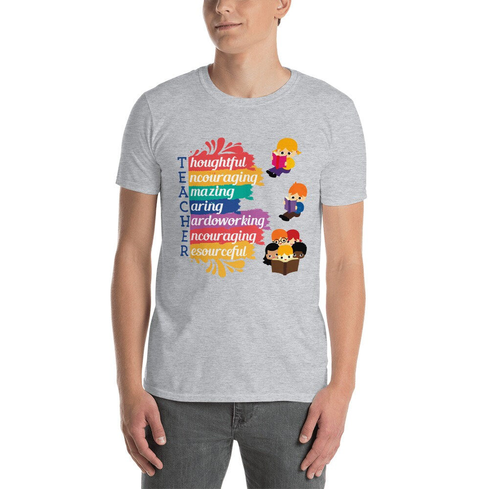 Teacher and Kids Reading Short Sleeved Unisex T-Shirt for Your Favorite Teacher or the Quarantined Teacher Appreciation Week Gift Tee Shirt