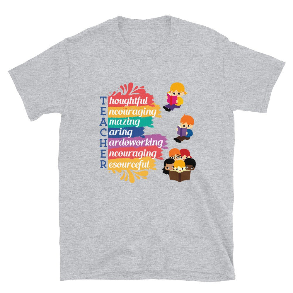 Teacher and Kids Reading Short Sleeved Unisex T-Shirt for Your Favorite Teacher or the Quarantined Teacher Appreciation Week Gift Tee Shirt