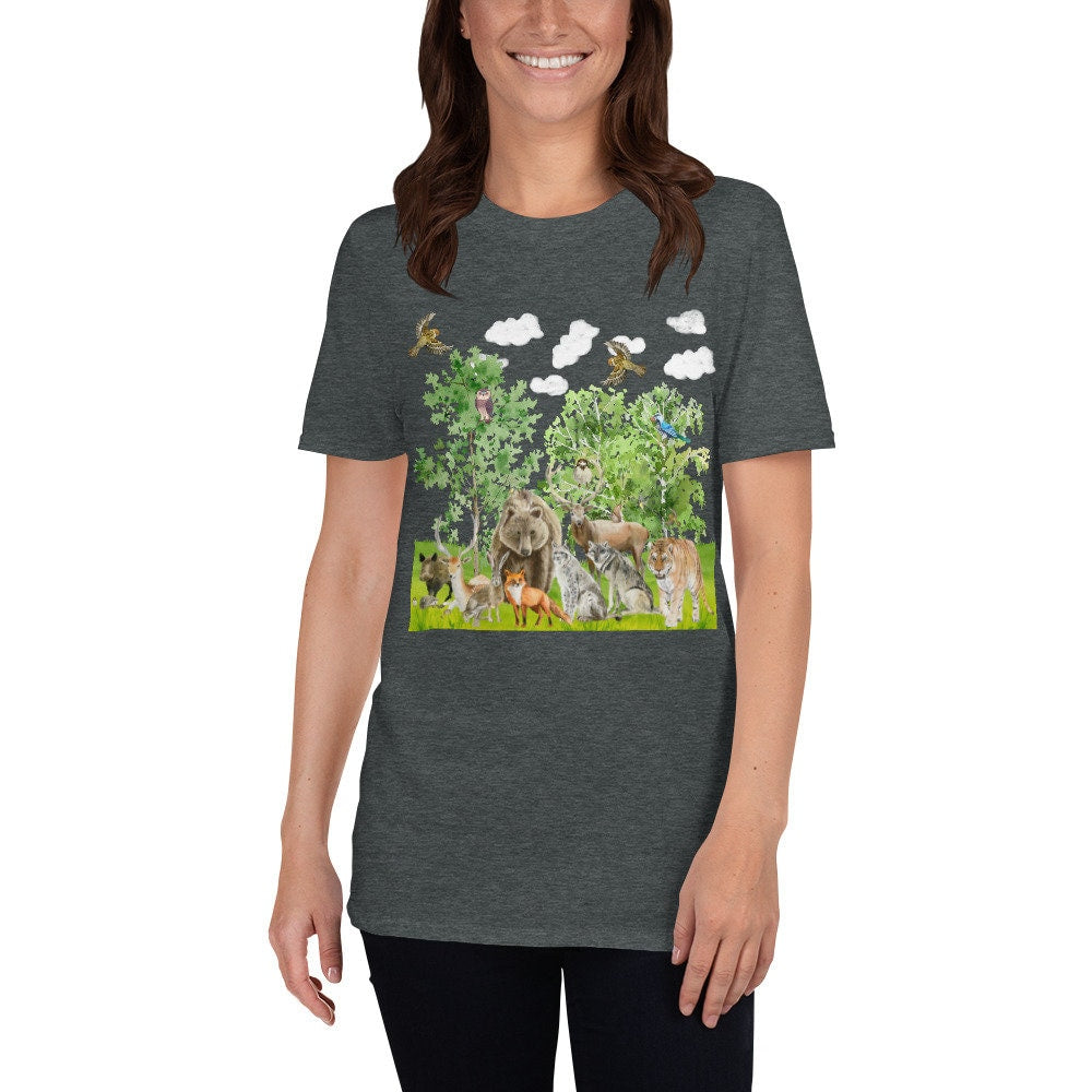 Animals in the Forest Family T-Shirt Great Gift Idea for Men and Women that Love Animals. Bear Tiger Fox Birds All Kinds of Forest Animals