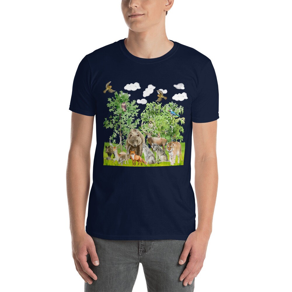 Animals in the Forest Family T-Shirt Great Gift Idea for Men and Women that Love Animals. Bear Tiger Fox Birds All Kinds of Forest Animals