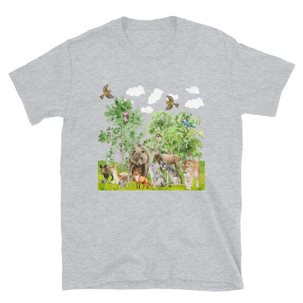 Animals in the Forest Family T-Shirt Great Gift Idea for Men and Women that Love Animals. Bear Tiger Fox Birds All Kinds of Forest Animals