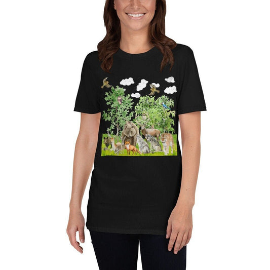 Animals in the Forest Family T-Shirt Great Gift Idea for Men and Women that Love Animals. Bear Tiger Fox Birds All Kinds of Forest Animals