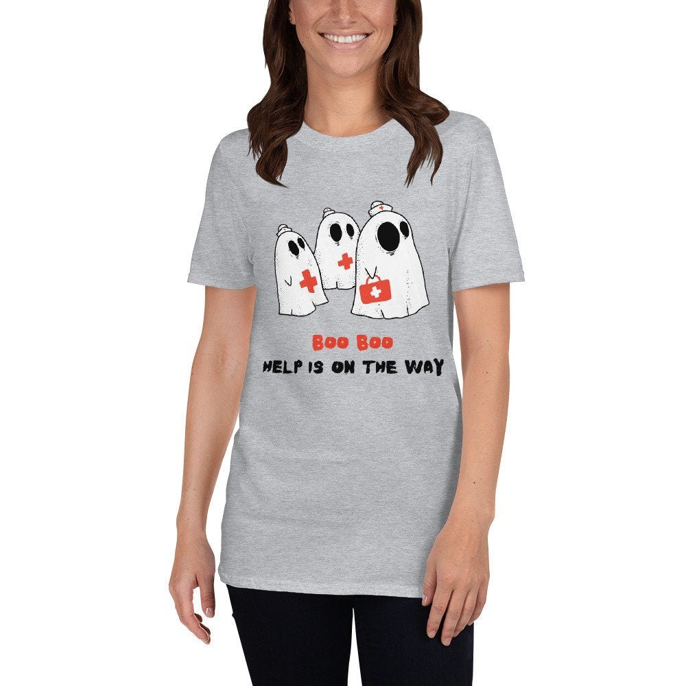 Boo Boo Help Is On The Way for the Nurse or Medical Professional that You Love for Friends or Family Halloween Ghosts Graphic Tee Shirt Gift