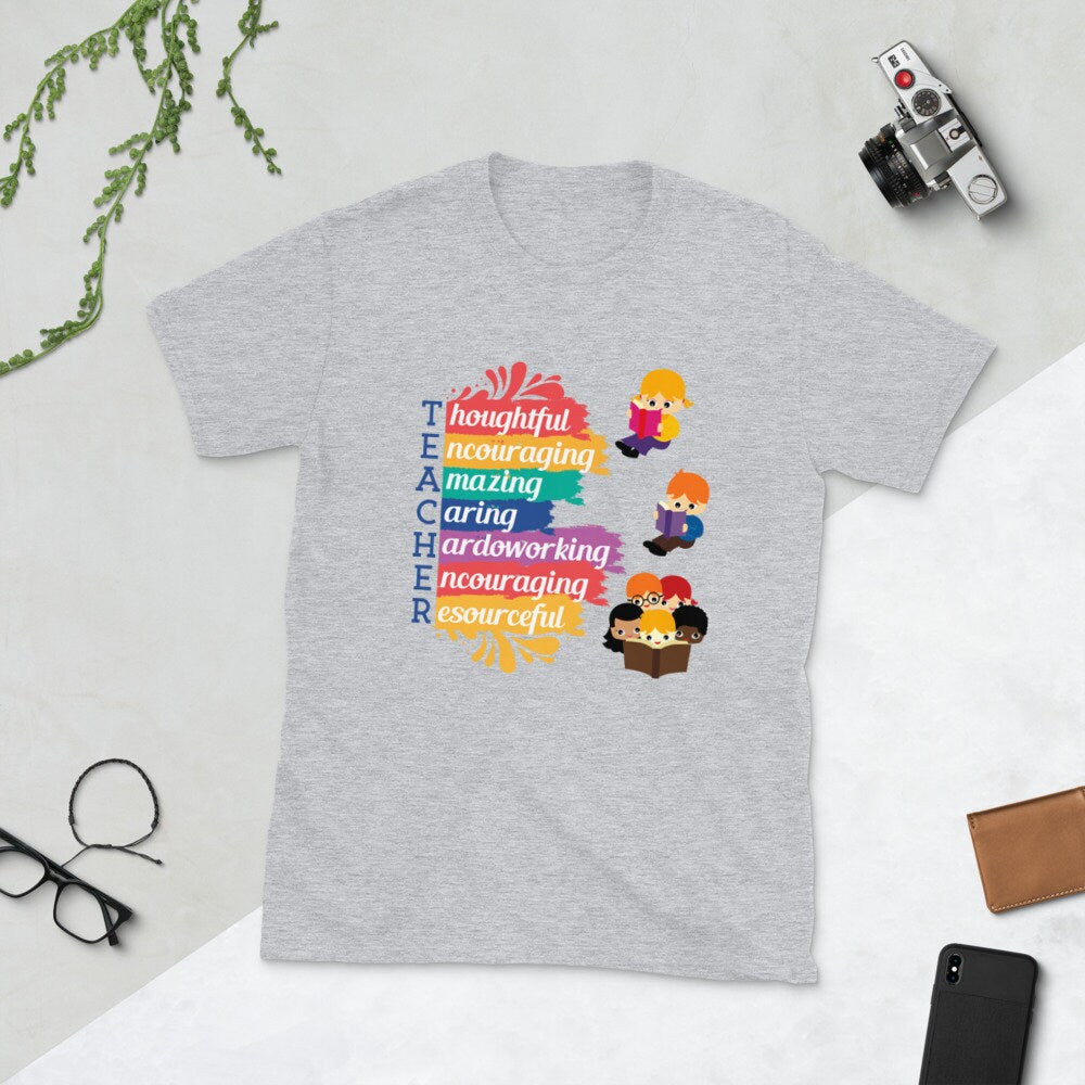 Teacher and Kids Reading Short Sleeved Unisex T-Shirt for Your Favorite Teacher or the Quarantined Teacher Appreciation Week Gift Tee Shirt