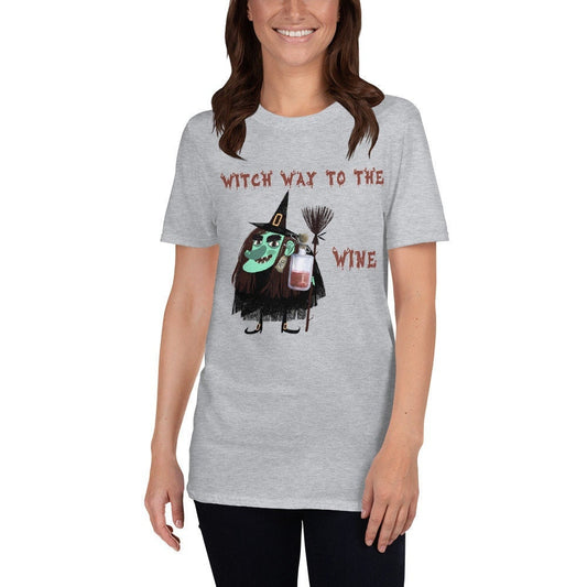 Witch Way To The Wine Silly Funny Sarcastic TShirt for Halloween Shirt with Witches Ghost and Bat for Men Women that Love Halloween and Wine