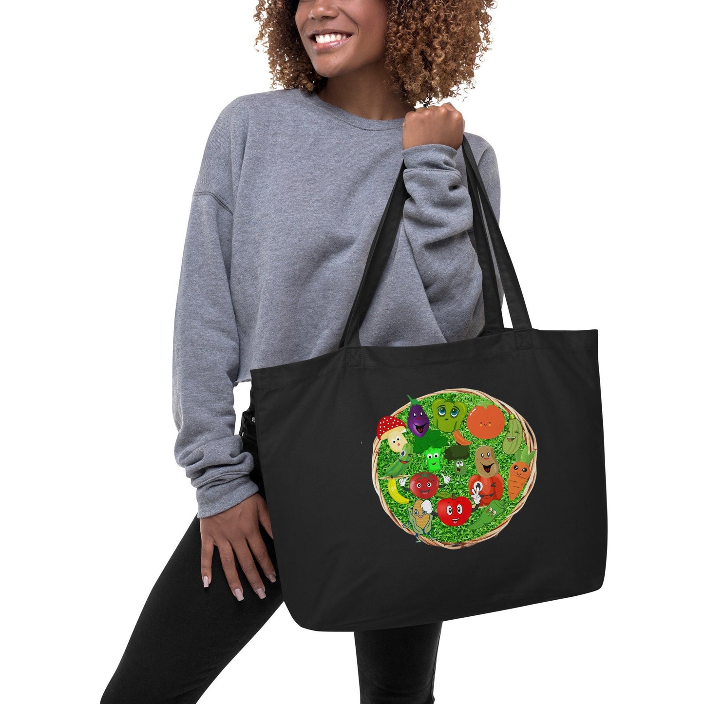 Happy Vegetables Grocery Eco Tote Bag Great Gift Idea for Anyone No More Plastic or Paper Bags Heavy Duty Reusable Shopping Bag Canvas Bag