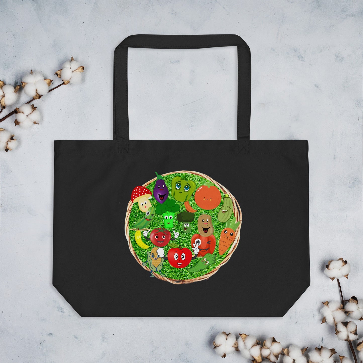 Happy Vegetables Grocery Eco Tote Bag Great Gift Idea for Anyone No More Plastic or Paper Bags Heavy Duty Reusable Shopping Bag Canvas Bag