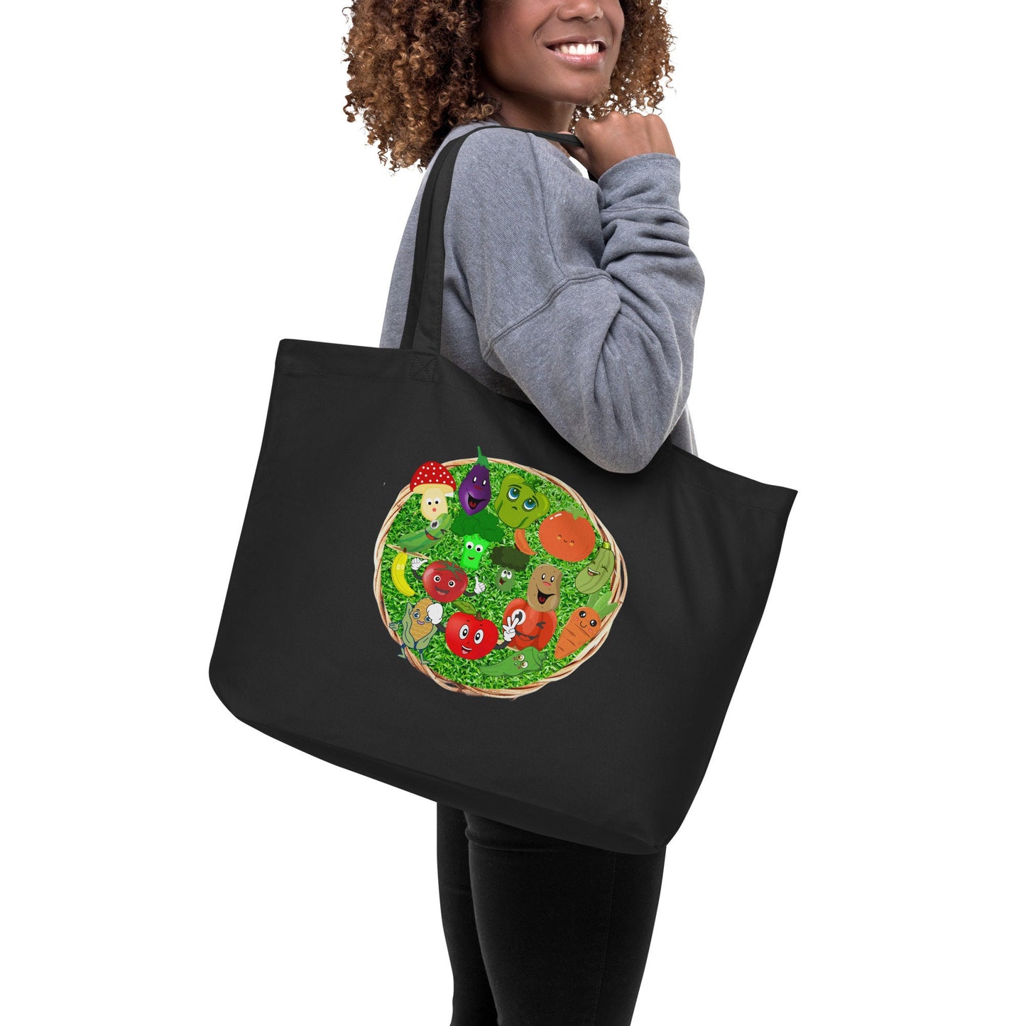 Happy Vegetables Grocery Eco Tote Bag Great Gift Idea for Anyone No More Plastic or Paper Bags Heavy Duty Reusable Shopping Bag Canvas Bag