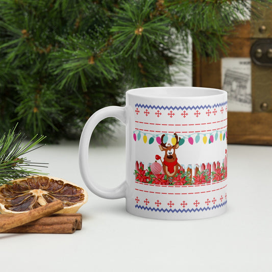 Ugly Sweater Christmas Reindeer 11oz or 15oz White Glossy Mug Great for Hot Chocolate, Coffee, or Tea for Christmas Home Holiday Parties