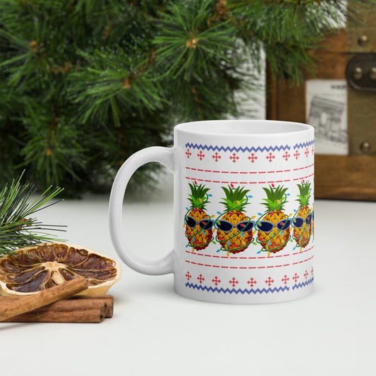 Cool Pineapple Christmas Lights 11oz or 15oz White Glossy Mug Great for Hot Chocolate, Coffee, or Tea for Christmas Home Holiday Parties