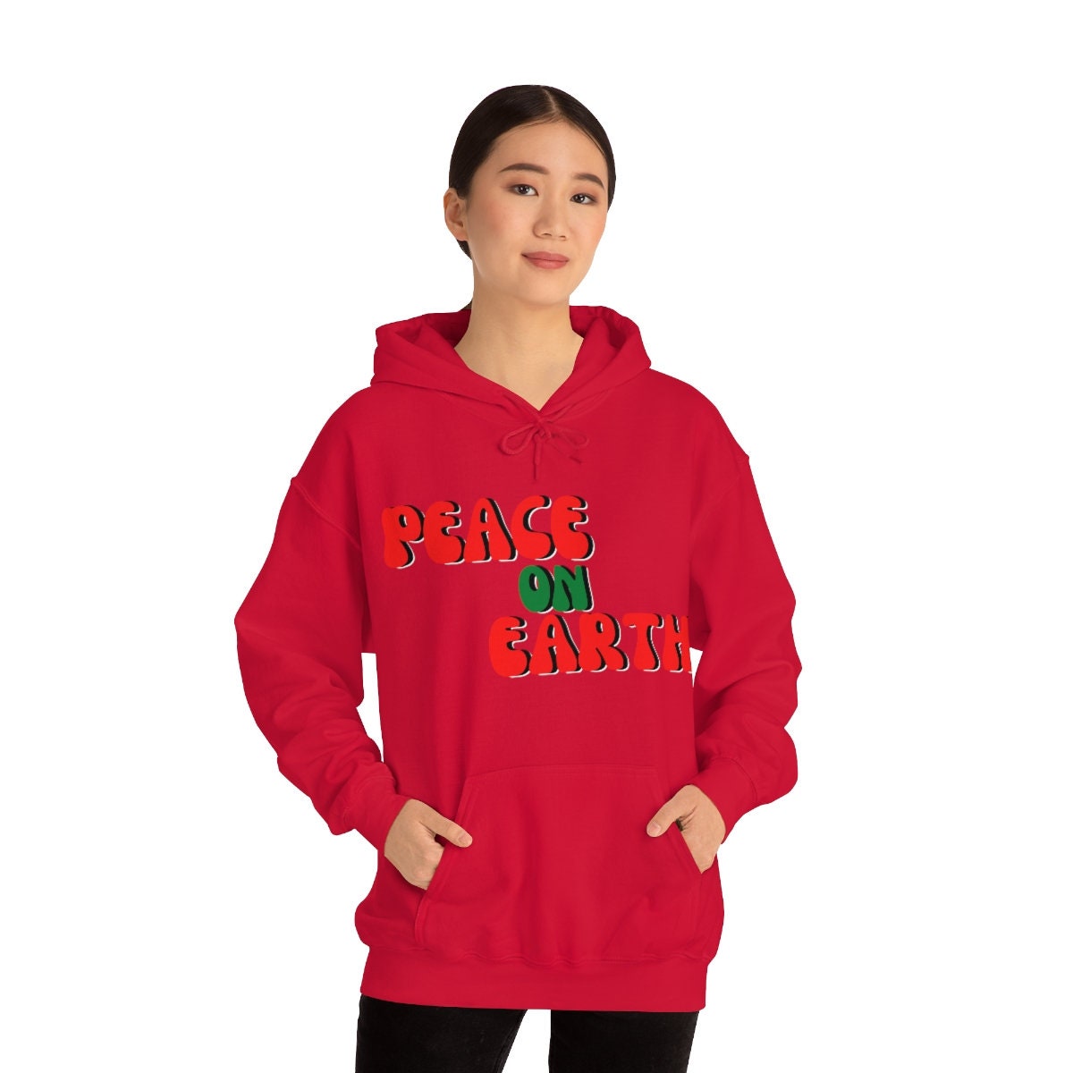 Peace on Earth Christmas Happy Holidays Unisex Heavy Blend Hooded Sweatshirt for Adults, Kids Great Gift Idea For Family Friends, Coworkers