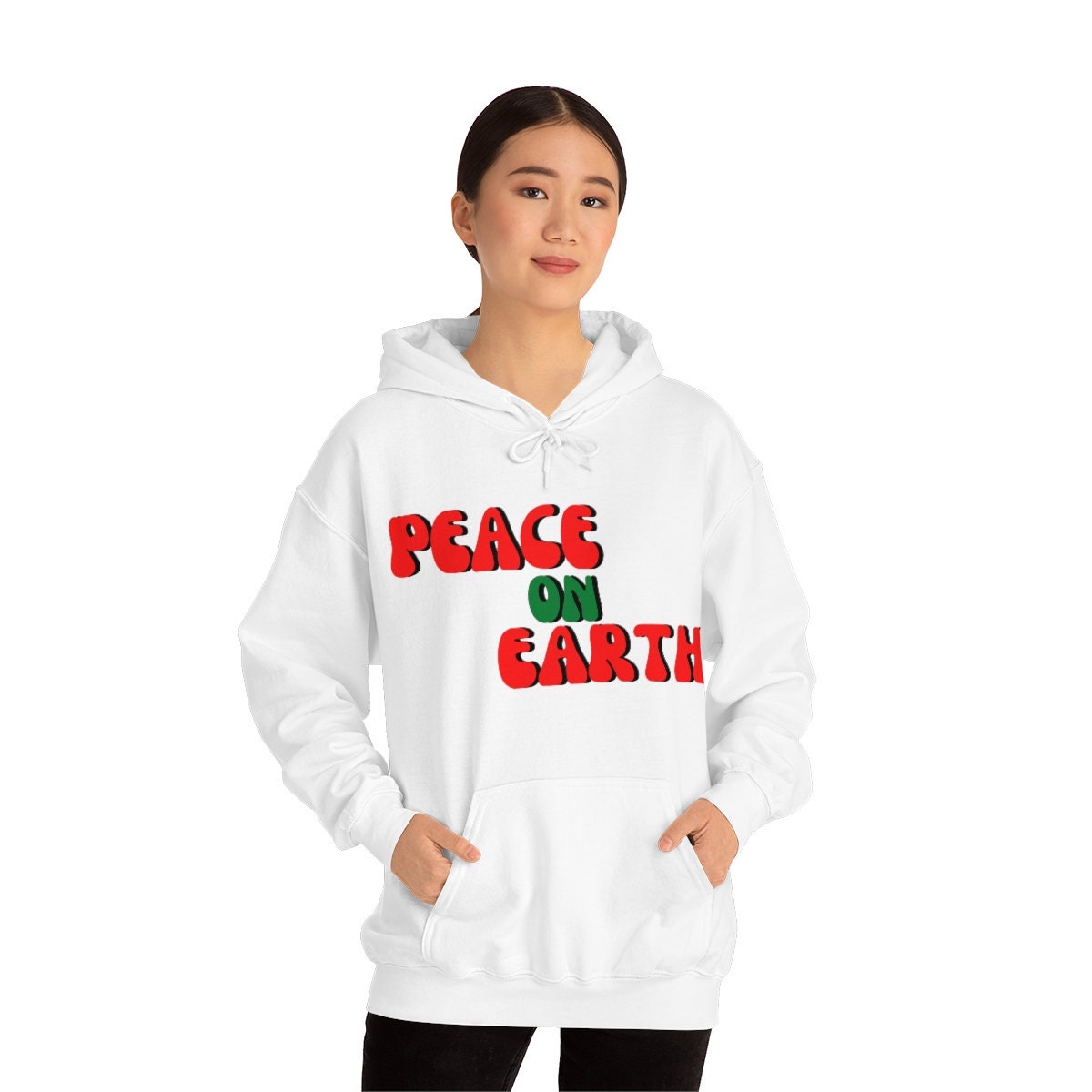 Peace on Earth Christmas Happy Holidays Unisex Heavy Blend Hooded Sweatshirt for Adults, Kids Great Gift Idea For Family Friends, Coworkers