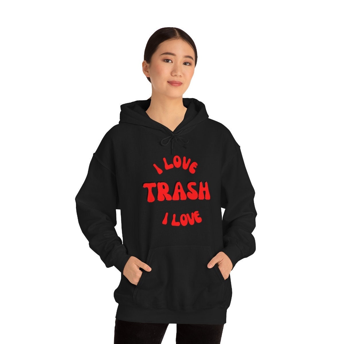 I Love Trash Unisex Heavy Blend Hooded Sweatshirt for Any and All Antique Lovers, Trash Collectors Gift Idea for Men, Women, Family, Friends