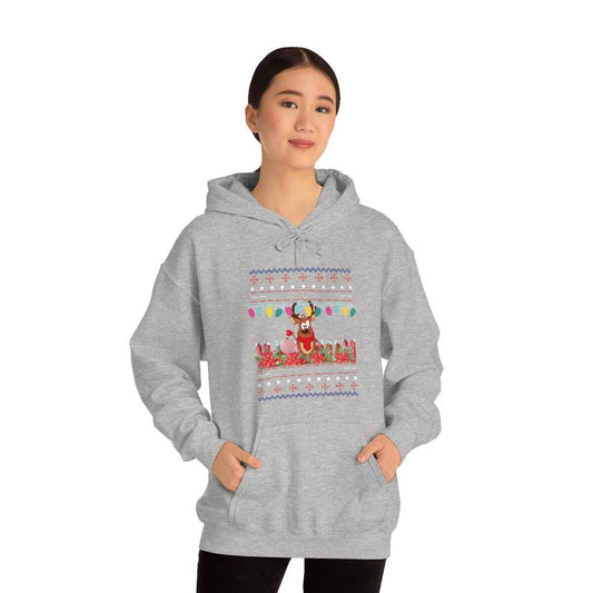 Christmas Reindeer Ugly Unisex Heavy Blend Hooded Sweatshirt for Adults or Kids Gift Idea for Family, Friends or Anyone that Loves Christmas