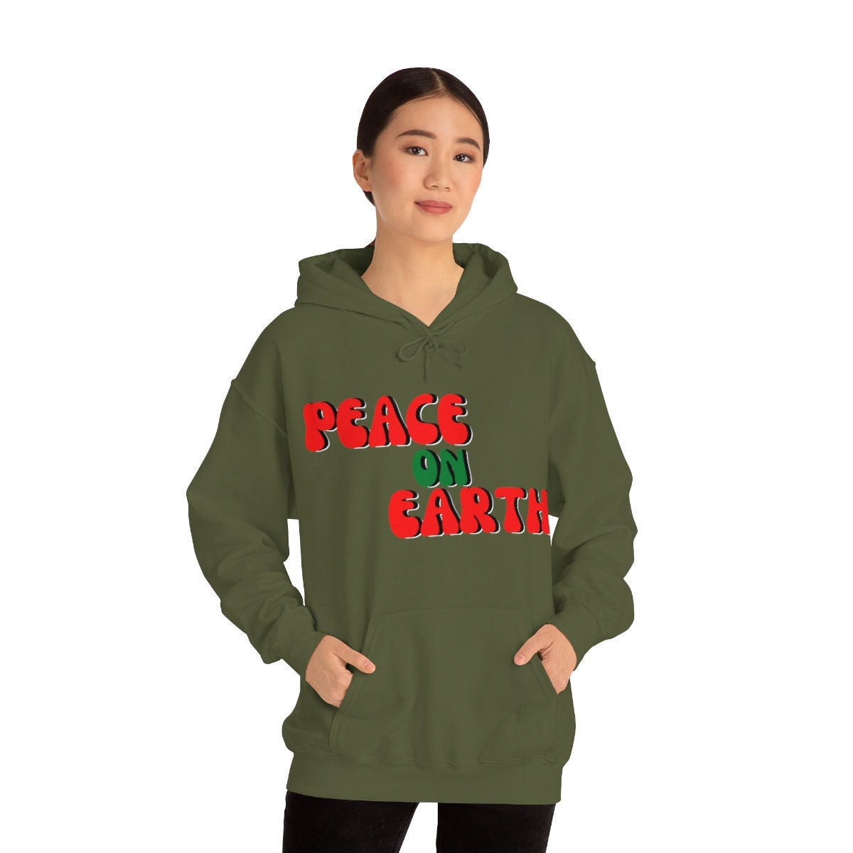 Peace on Earth Christmas Happy Holidays Unisex Heavy Blend Hooded Sweatshirt for Adults, Kids Great Gift Idea For Family Friends, Coworkers