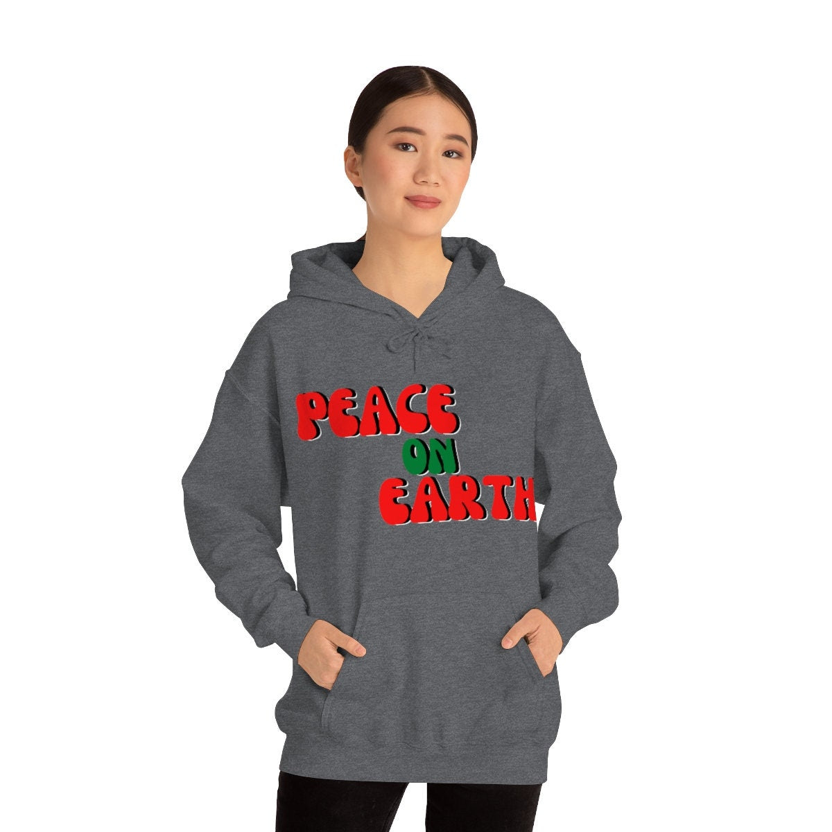 Peace on Earth Christmas Happy Holidays Unisex Heavy Blend Hooded Sweatshirt for Adults, Kids Great Gift Idea For Family Friends, Coworkers