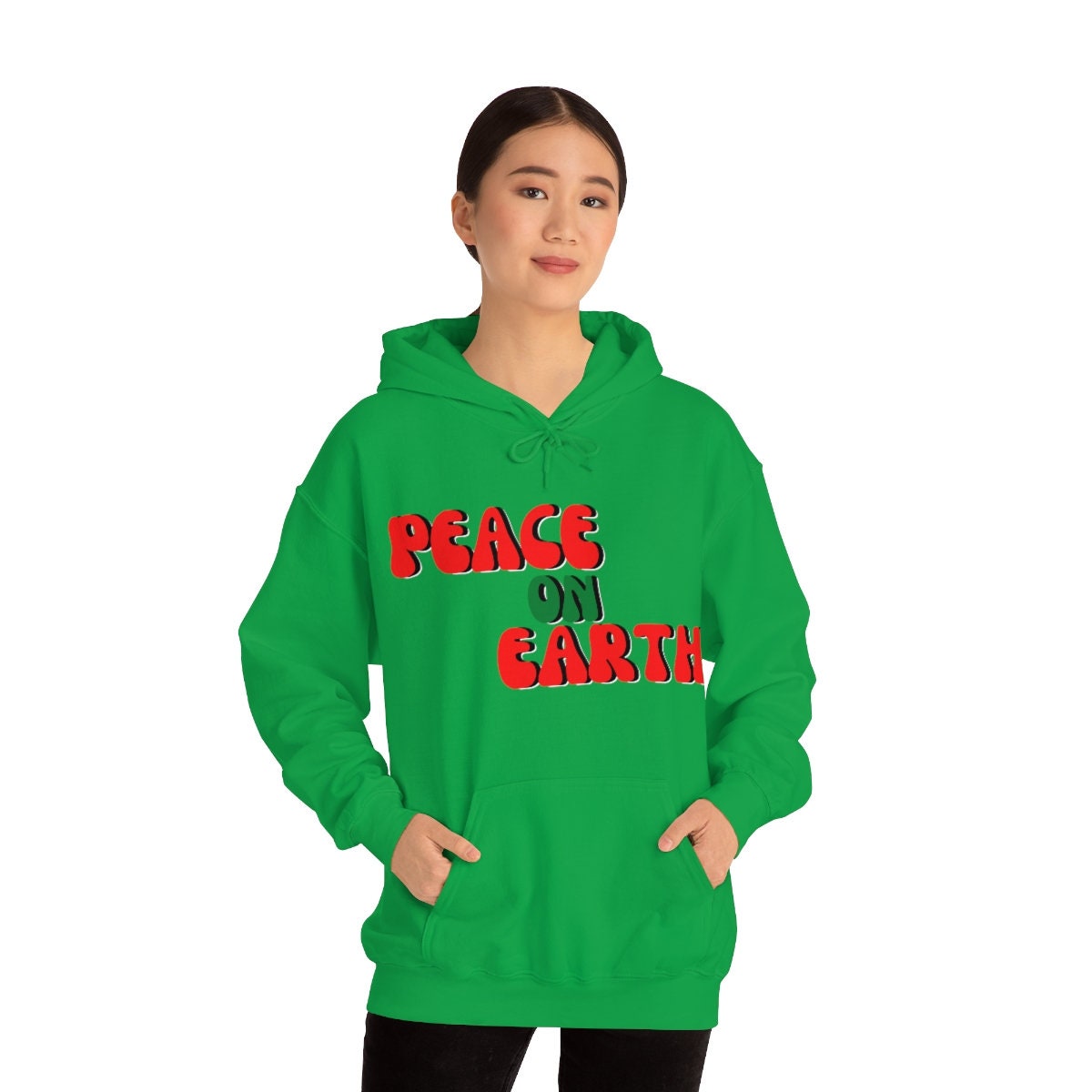 Peace on Earth Christmas Happy Holidays Unisex Heavy Blend Hooded Sweatshirt for Adults, Kids Great Gift Idea For Family Friends, Coworkers