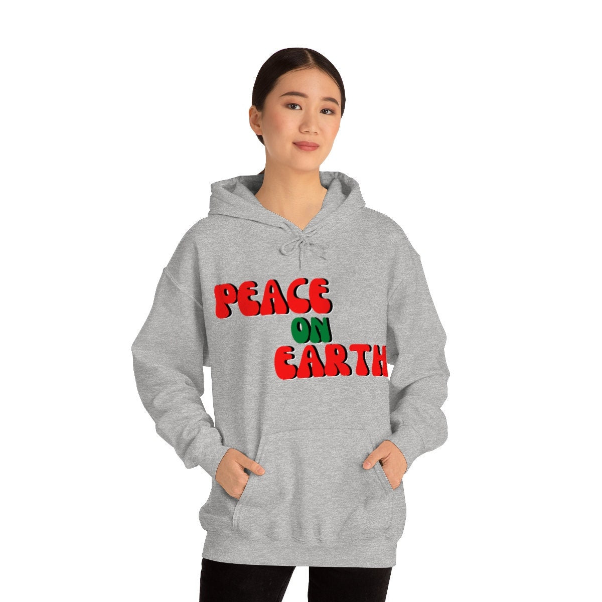 Peace on Earth Christmas Happy Holidays Unisex Heavy Blend Hooded Sweatshirt for Adults, Kids Great Gift Idea For Family Friends, Coworkers