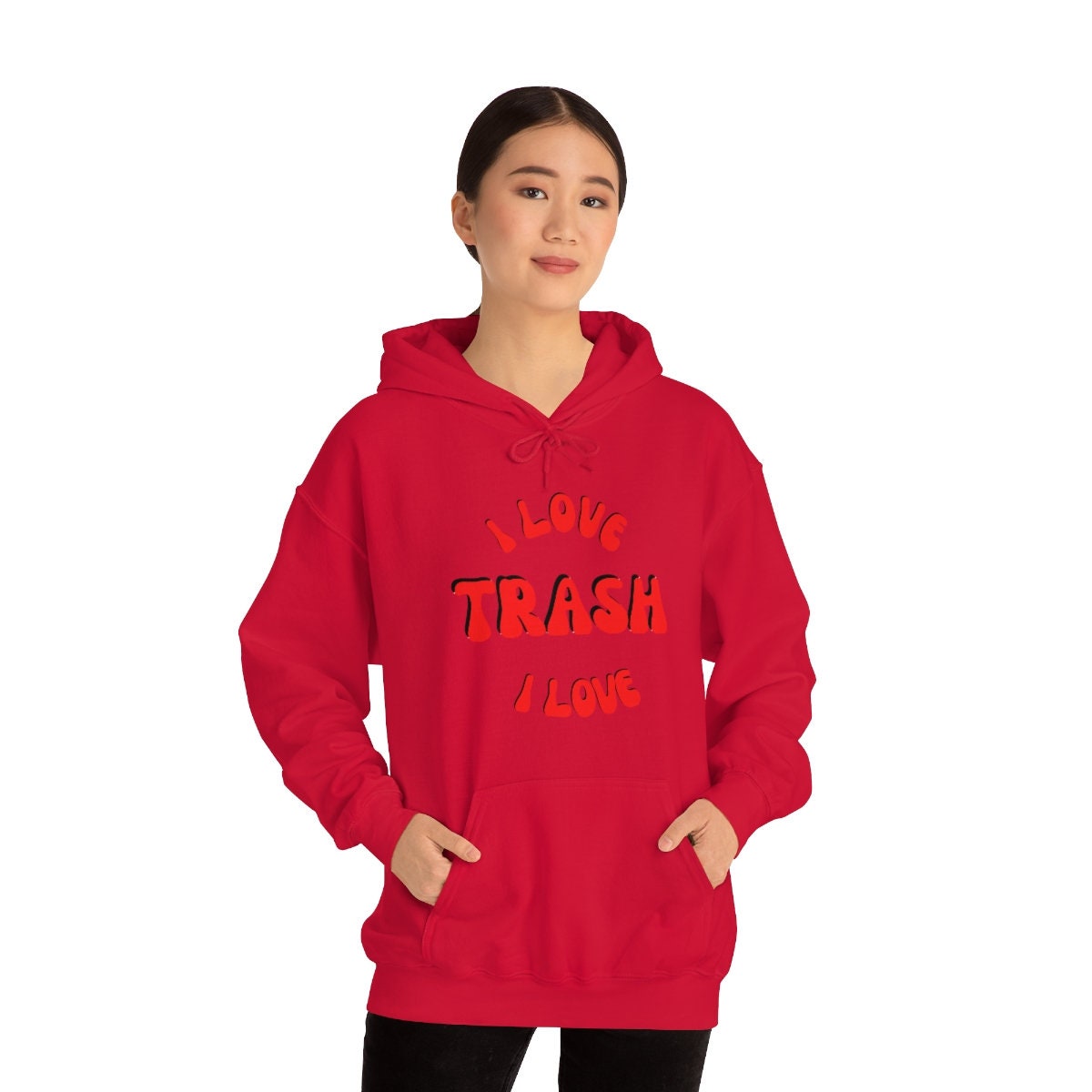 I Love Trash Unisex Heavy Blend Hooded Sweatshirt for Any and All Antique Lovers, Trash Collectors Gift Idea for Men, Women, Family, Friends