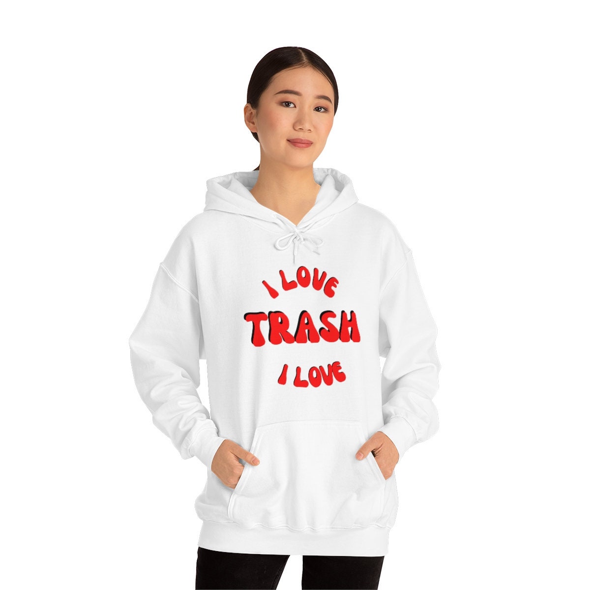 I Love Trash Unisex Heavy Blend Hooded Sweatshirt for Any and All Antique Lovers, Trash Collectors Gift Idea for Men, Women, Family, Friends