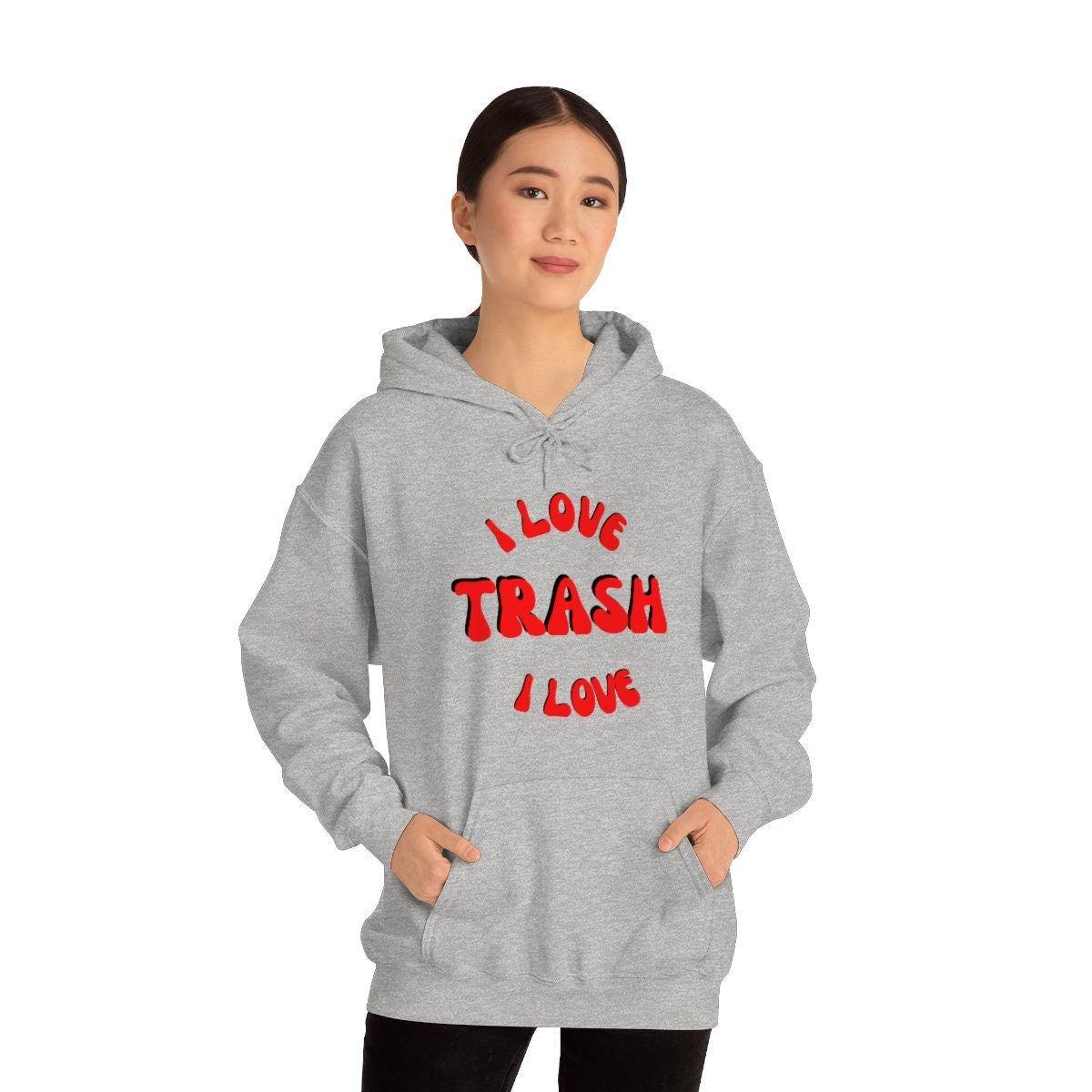 I Love Trash Unisex Heavy Blend Hooded Sweatshirt for Any and All Antique Lovers, Trash Collectors Gift Idea for Men, Women, Family, Friends