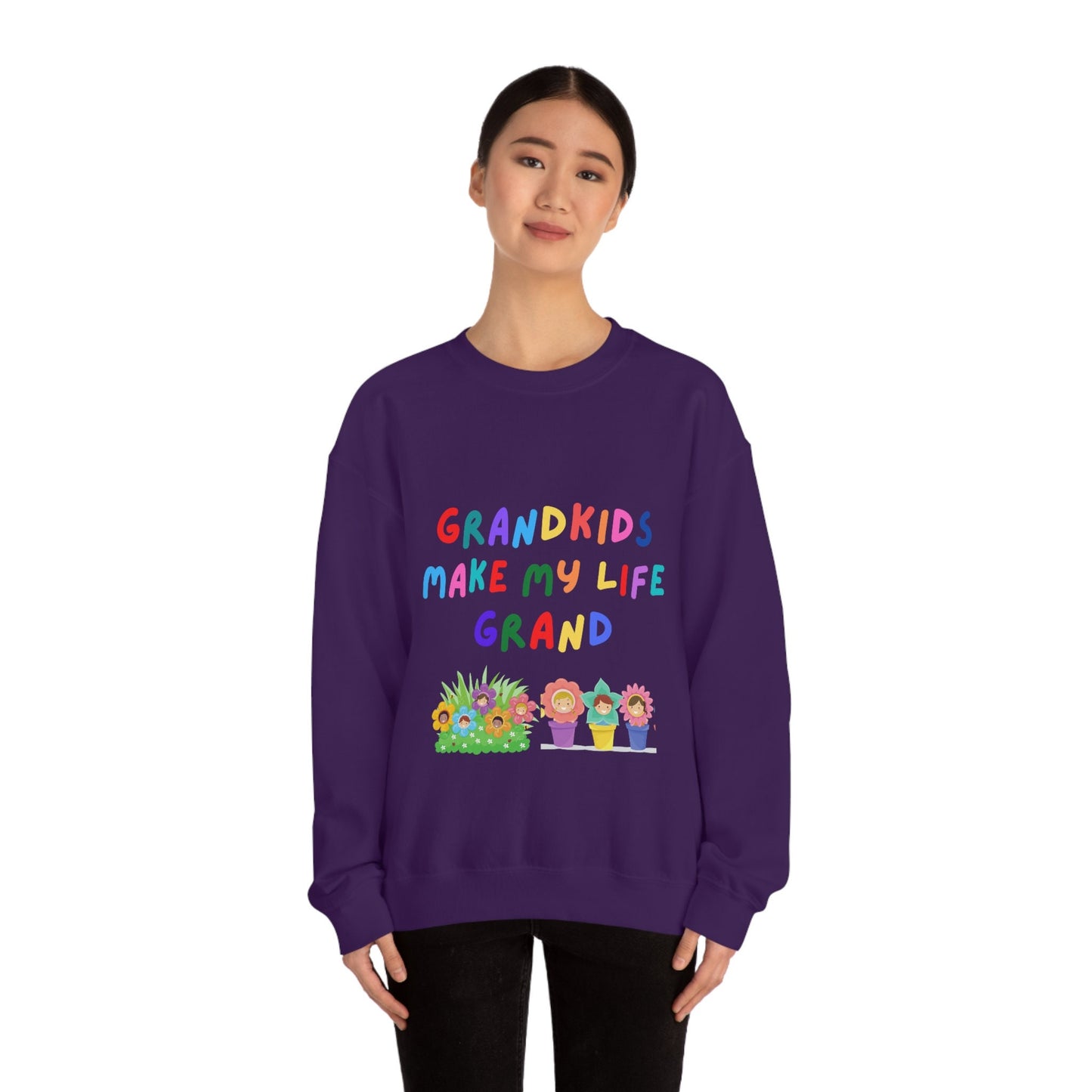 Grandkids Make My Life Grand Unisex Heavy Blend Crewneck Sweatshirt for Family Friends Great Gift Idea for Grandparents Birthday Retirement