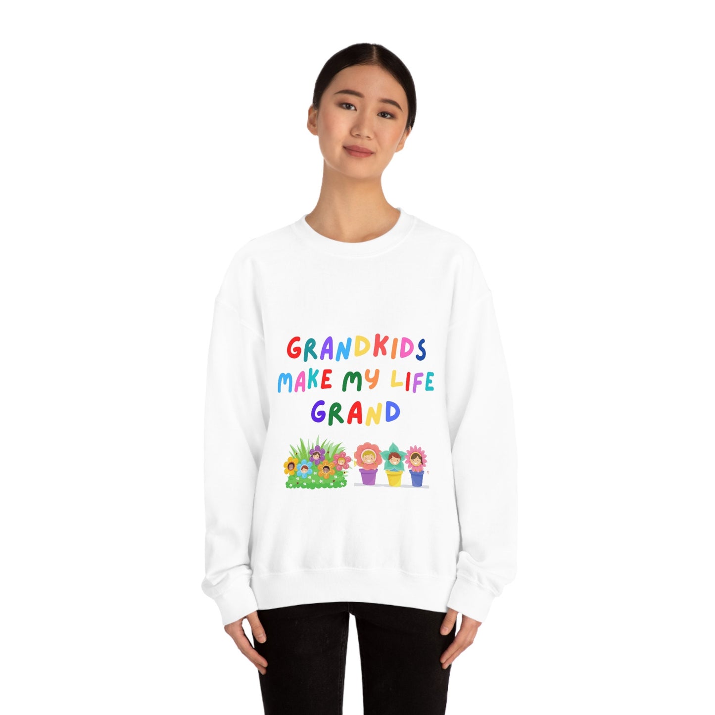 Grandkids Make My Life Grand Unisex Heavy Blend Crewneck Sweatshirt for Family Friends Great Gift Idea for Grandparents Birthday Retirement